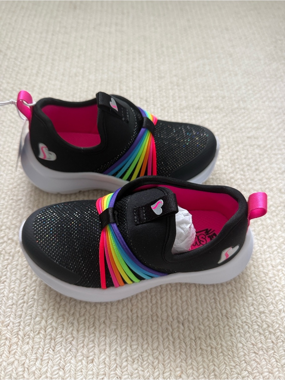 Skechers Kids Black Slip-On Sneakers with Rainbow Accents
